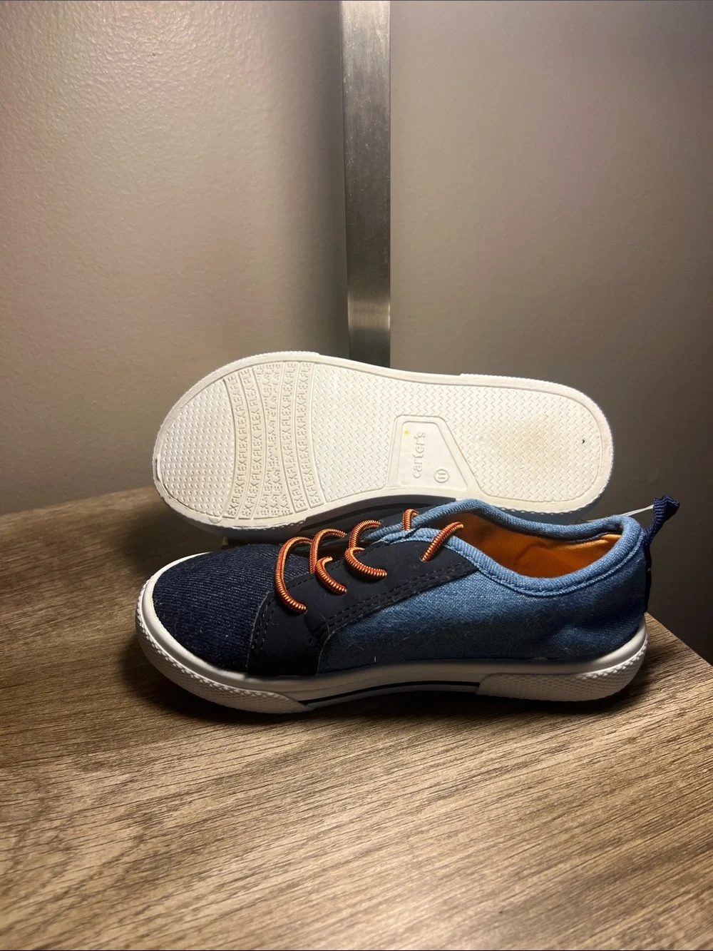 Carter's Navy and Light Blue Kids Sneakers with Orange Accents stock (23)